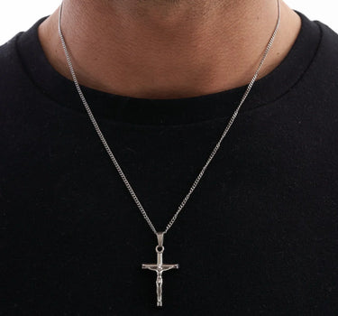 Sparking Silver Crucifix Charm Necklace