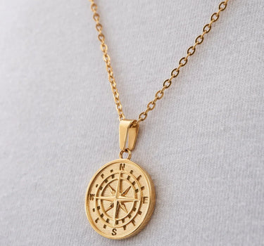 Glittery Gold Compass Pendant Necklace