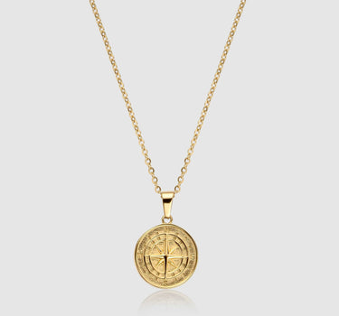 Glittery Gold Compass Pendant Necklace