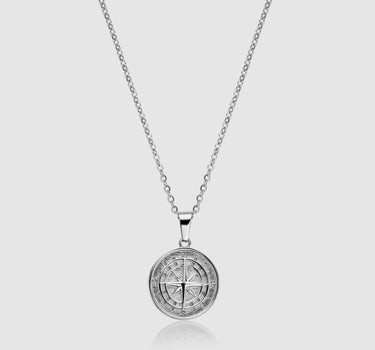 Stylish Silver Compass Pendant Necklace