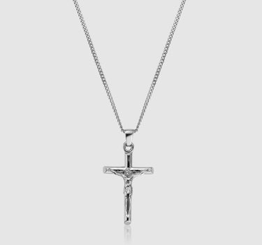 Sparking Silver Crucifix Charm Necklace